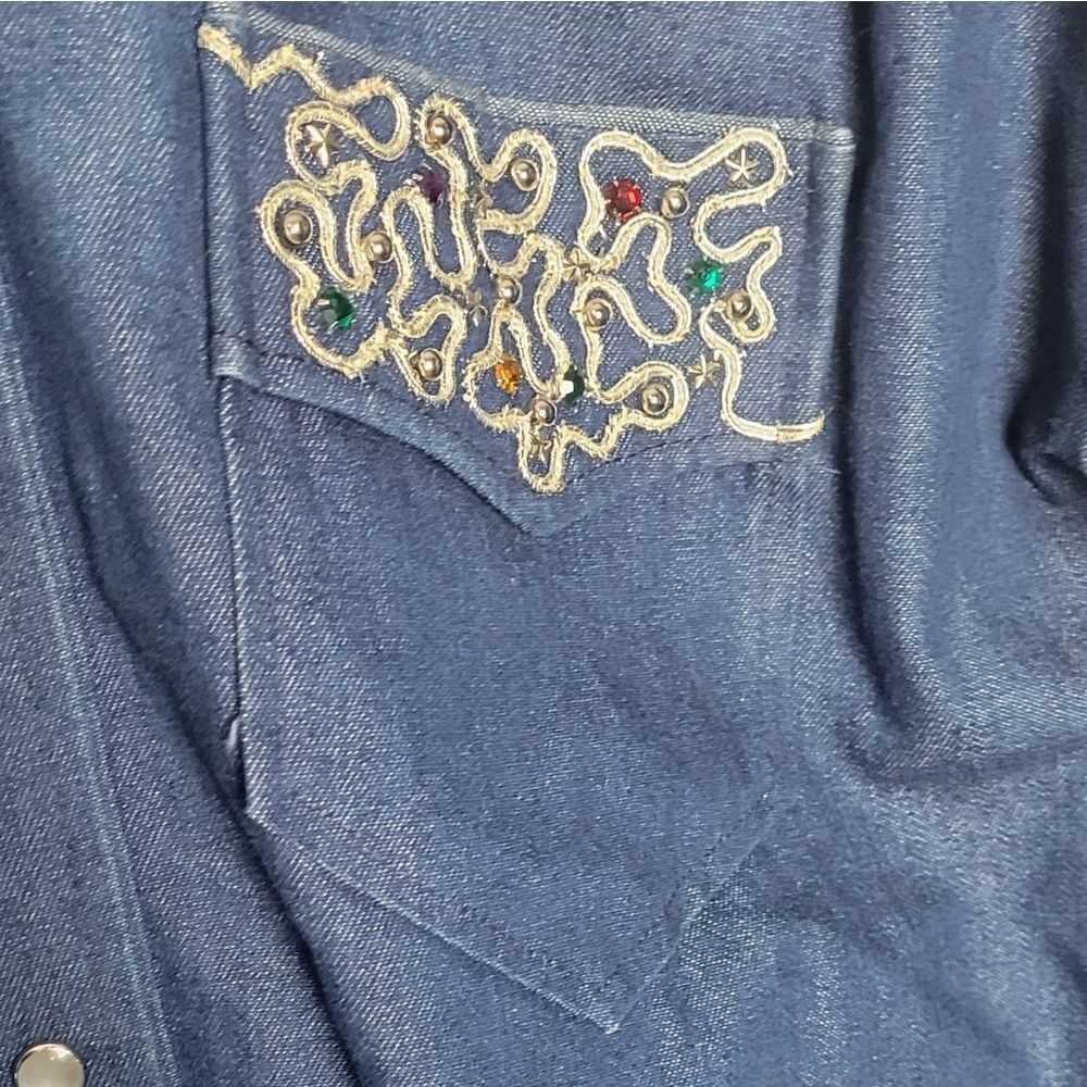 Tony Alamo Of Nashville Blue Denim Shirt with Embroidered Details Sz L - Picture 3 of 10